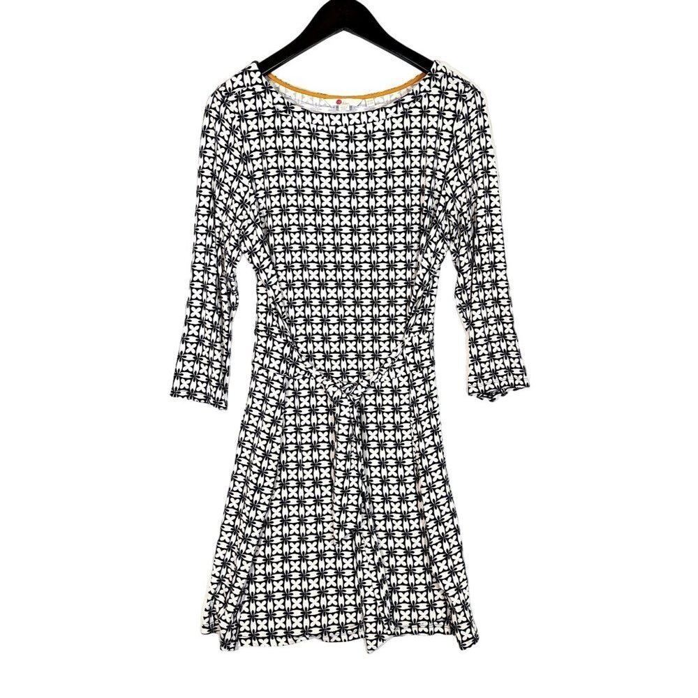Boden SYLVIA Size US 12R Tie Waist Jersey Dress Shibori Print Mini Day Tunic